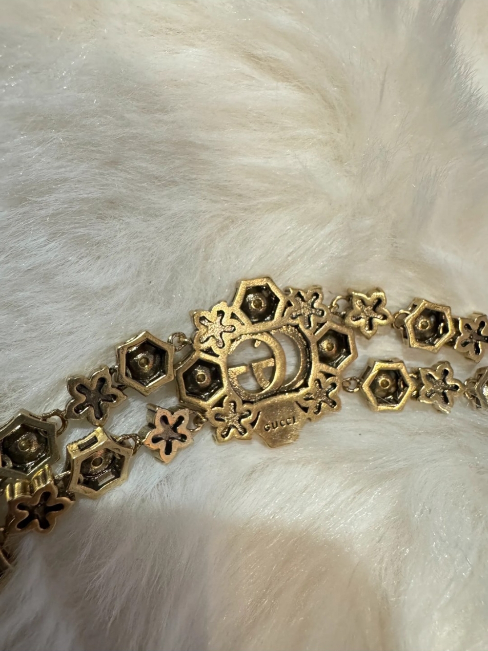 Gucci Gold Floral Hexagon Link Bracelet with Double-G Motif🌷